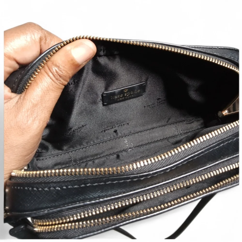 Kate Spade Staci Dual Zip Around Black Crossbody Saffiano Leather Shoulder Bag